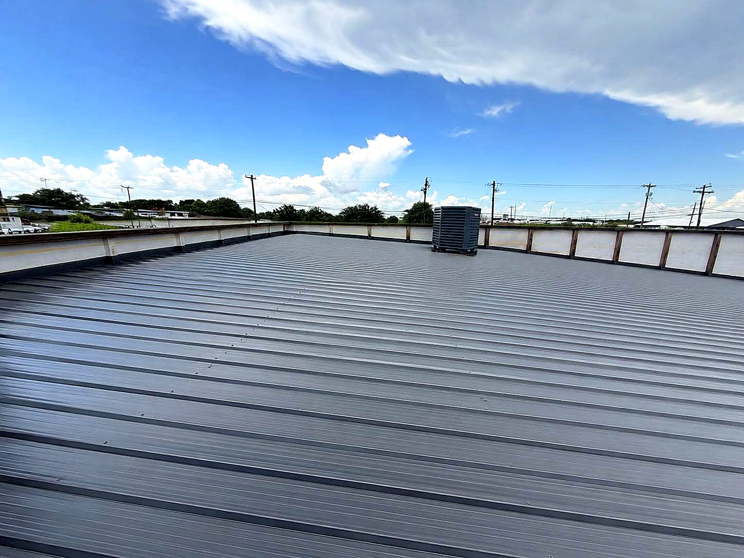 Completed metal roof panels showing profile and finish